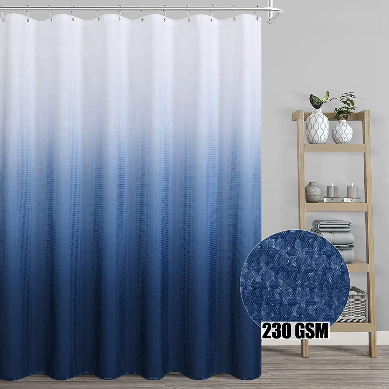 Extra Long Shower Curtain, Hotel Quality 230GSM Waffle Weave Fabric