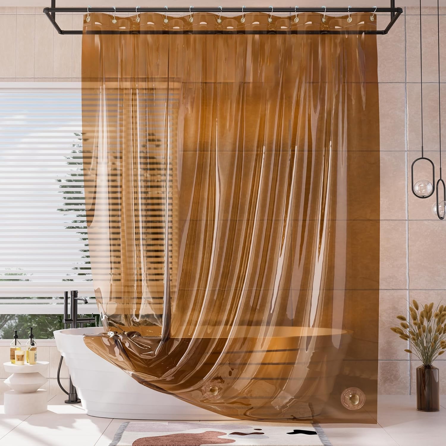 Extra Long Shower Curtain Liner, 100% EVA Clear Amber Heavy Duty 84 ...