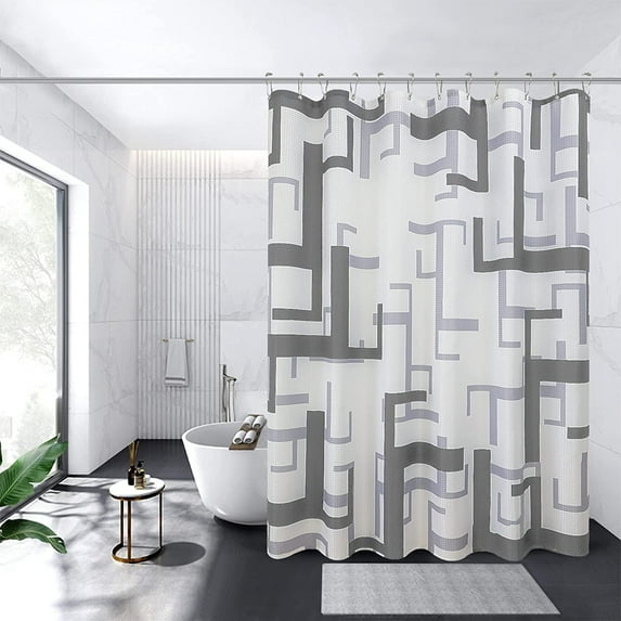 Extra Long Shower Curtain Liner 72 x 84,Dove Gray Modern 84 inch Shower Curtain Set with Hooks,Geometric XL Shower Curtain for Bathroom Decor,Washable Fabric Shower Curtain,Light Gray