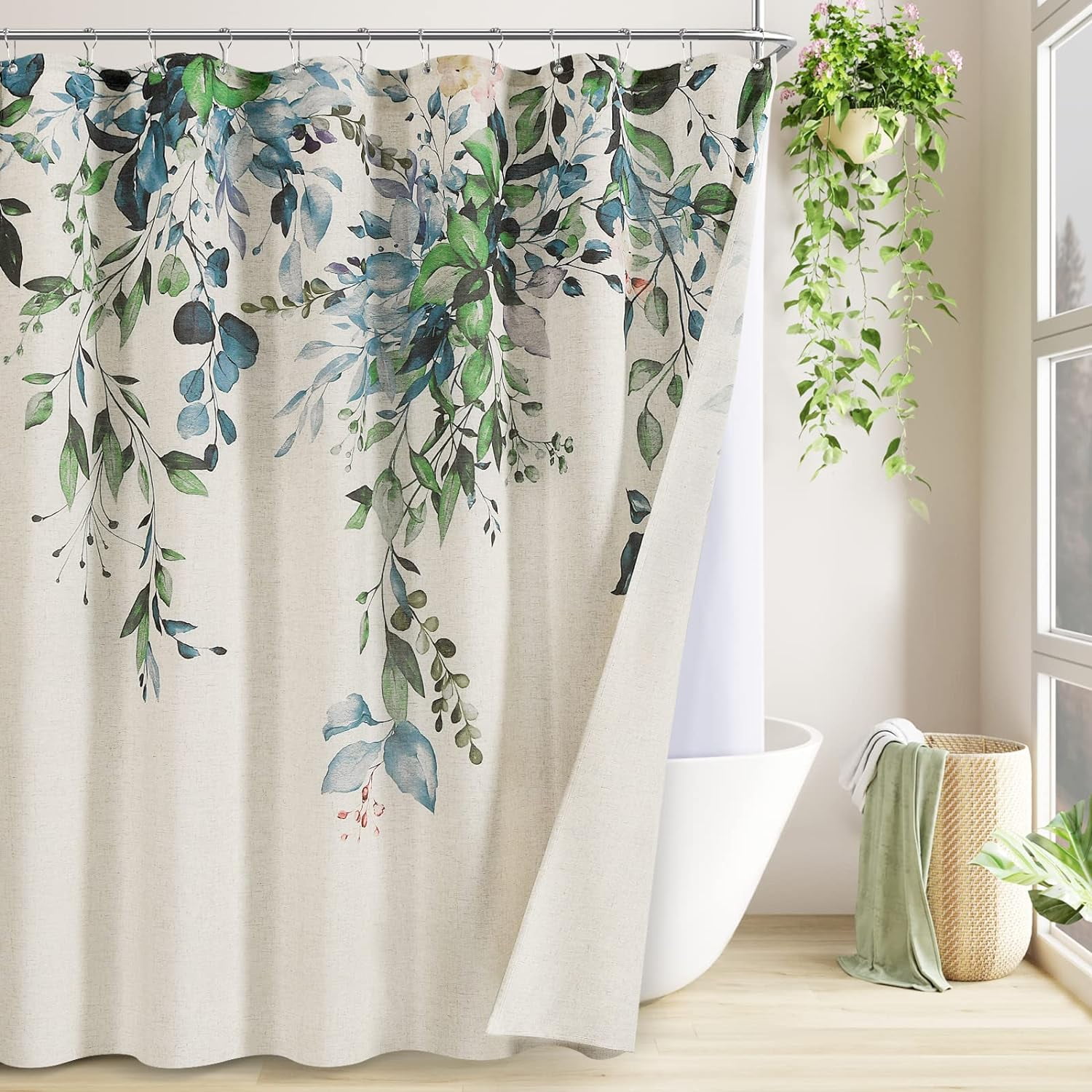 Extra Long Shower Curtain with Liner 78 Length Green Eucalyptus Floral ...