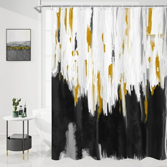 Extra Long Shower Curtain Set 72 x 84, Modern Ombre 84 inch XL Shower Curtains for Chic Vintage Bathroom Decor, Brush Strokes Oil Painting Fabric Shower Curtain, Black