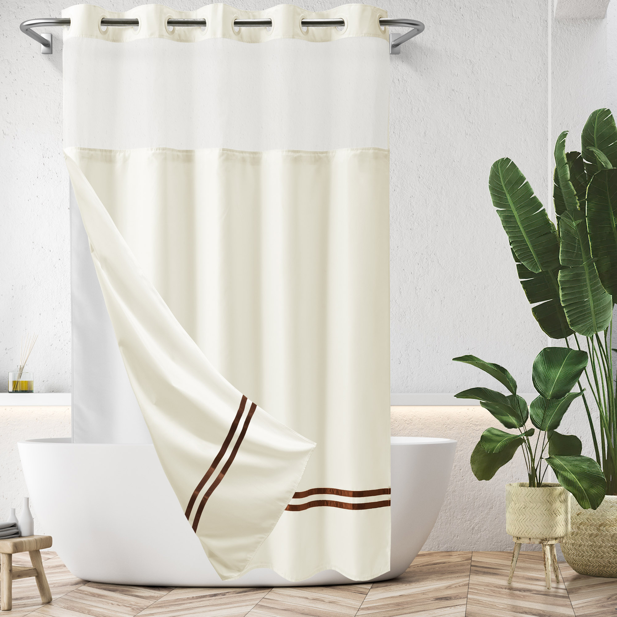 Inner Shower Curtain Liner with Hooks Wrap around Shower Curtain