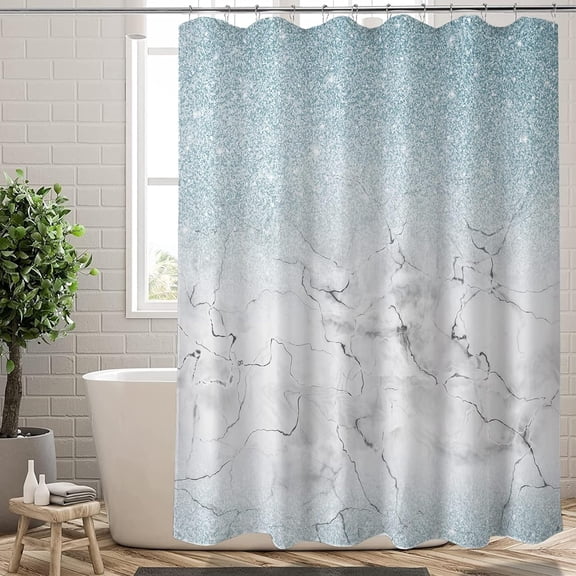 Extra Long Shower Curtain72x84 inch Length,Blue Shower Curtain.Marble Bathroom Shower Curtain Sets with Hooks,Abstract Shiny (No Glitter No Sequin) Waterproof Fabric Bath Curtain