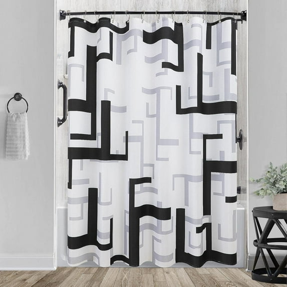 Extra Long Shower Curtains 84 inches Black and White Shower Curtains for Bathroom Simple Classy Neutral Contemporary Water Repellent Fabric Shower Curtain for Bathroom Decor,72 x 84 inch