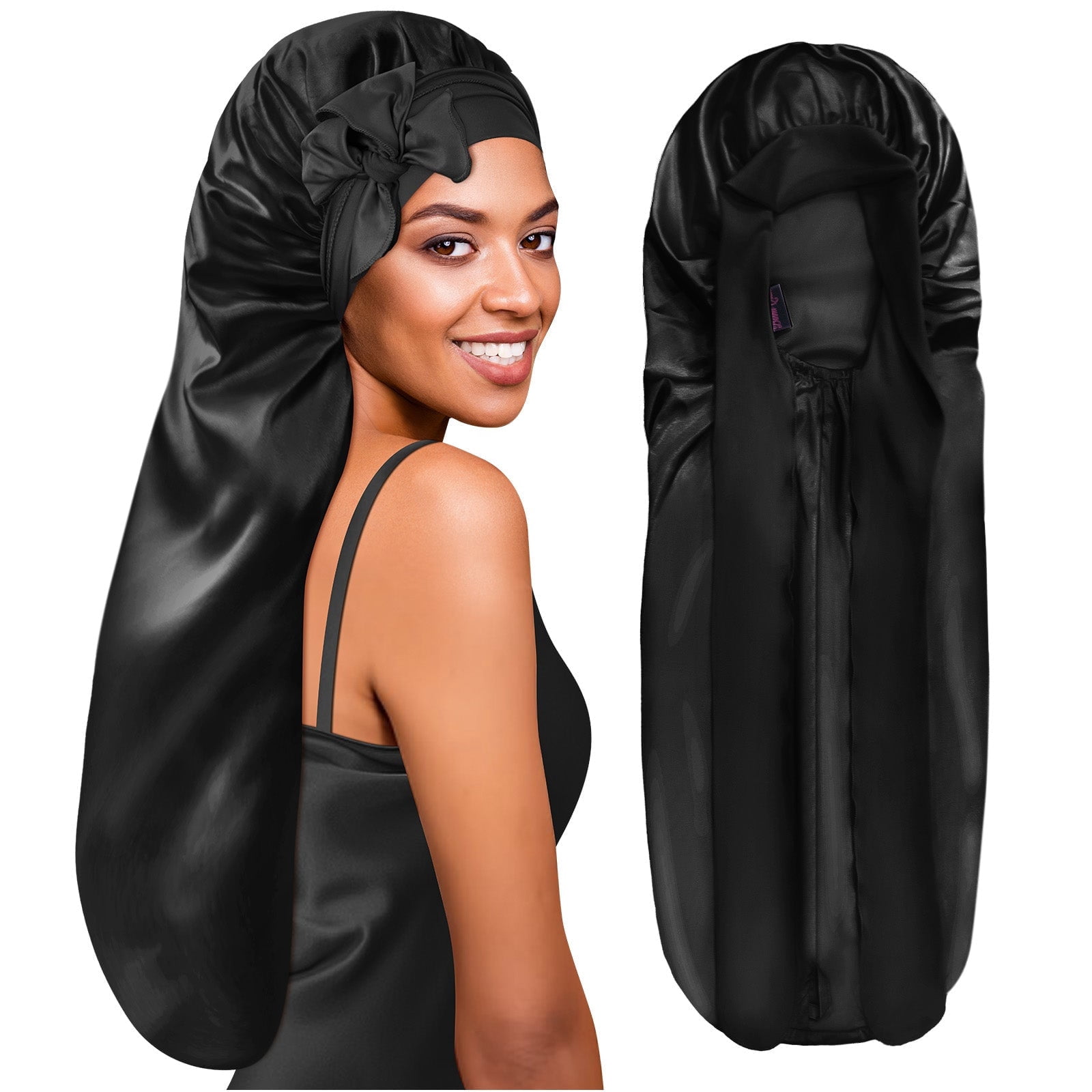 Bonnet Queen, Extra Long Silky Satin Braid Bonnet, 30 inches, Black ...