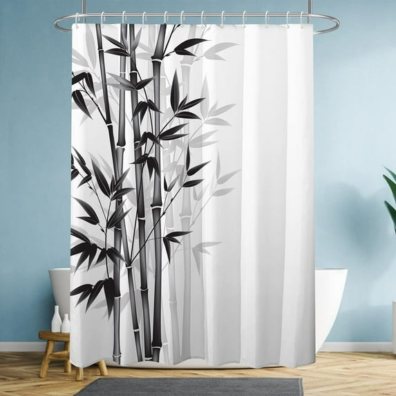 Extra Long Size Bathroom Shower Curtain Set 72x84Inch, Bamboo Shower Curtain, Water Repellent Fabric Shower Curtain for Bathroom Decor