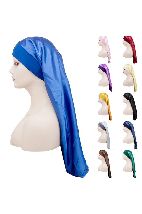 Extra Long Sleep Cap, High-Elasticity Satin Bonnet with a Wide Band, Designed for Long or Thick Hair to Stay Contained and Protected Overnight. Gray