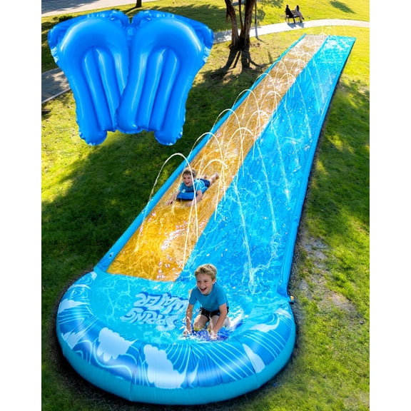 Extra Long Slip and Water Slide for Kids Adults Backyard, 22ft Giant Inflatable Slip n WaterSlide for Heavy Duty, Summer Outdoor Water Toys with 2 Bodyboards
