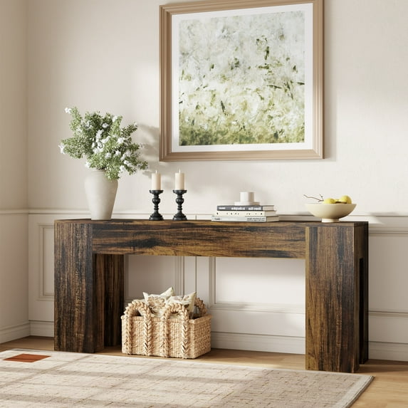 Extra Long Sofa Console Table for Entryway Living Room, 71-Inch Farmhouse Wood Behind Couch Table, Rectangular Accent Console with Wooden Double Base for Hallway Foyer Entrance, Rustic Brown