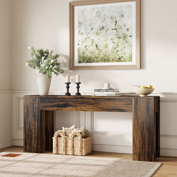 Extra Long Sofa Console Table for Entryway Living Room, 71-Inch Farmhouse Wood Behind Couch Table, Rectangular Accent Console with Wooden Double Base for Hallway Foyer Entrance, Rustic Brown
