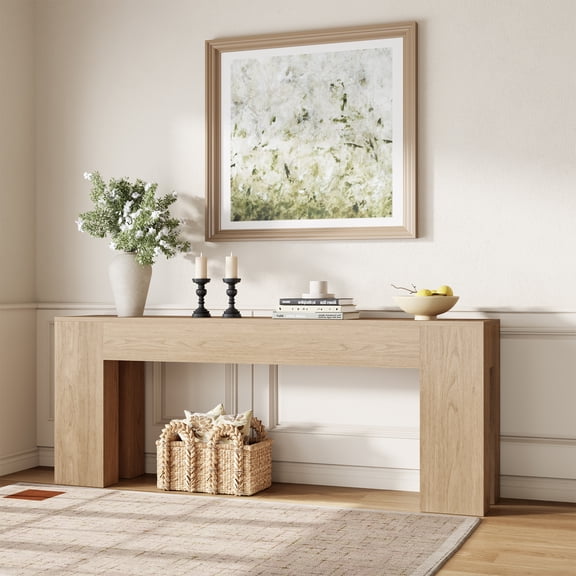 Extra Long Sofa Console Table for Entryway Living Room, 78-Inch Farmhouse Wood Behind Couch Table, Rectangular Accent Console with Wooden Double Base for Hallway Foyer Entrance, Light Oak