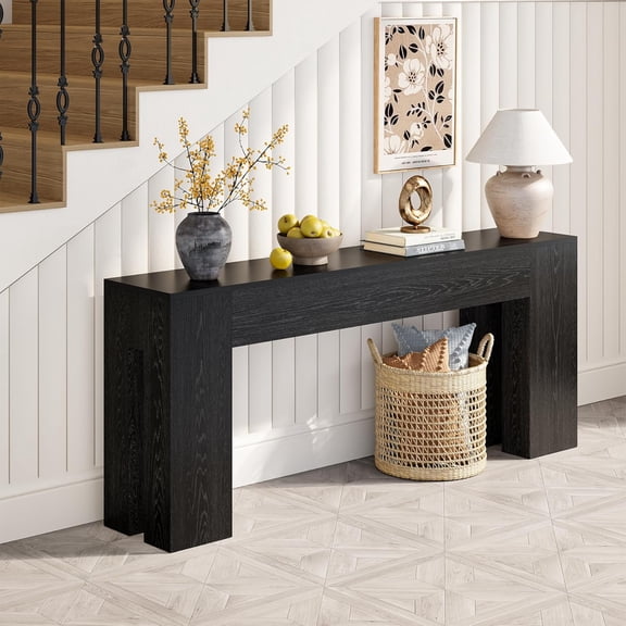 Extra Long Sofa Console Table for Entryway Living Room, 78-Inch Farmhouse Wood Behind Couch Table, Rectangular Accent Console with Wooden Double Base for Hallway Foyer Entrance, Black