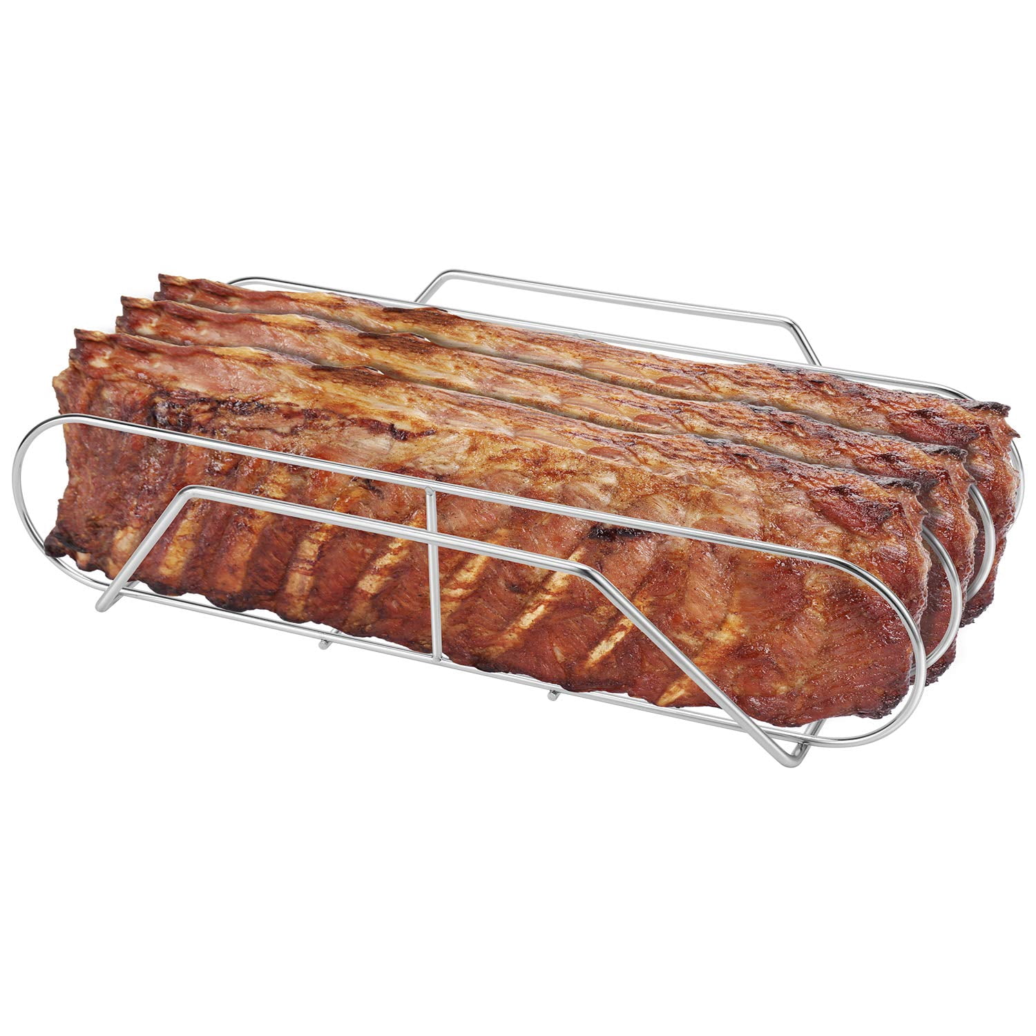 Metal Bbq Rib Rack Extra Long Stainless Steel Rib Rack for Smoking and Grilling 18
