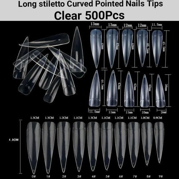 Extra Long Stiletto Curved Pointed Claw French Artificial False Nail Tips 500Pcs Jargod