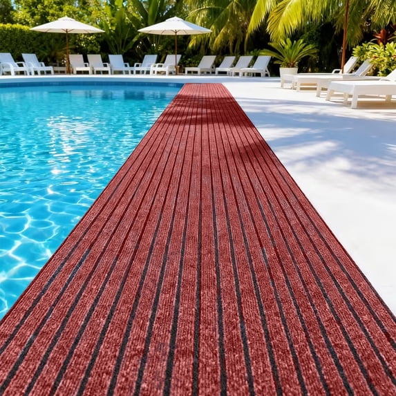 Extra Long Striped Doormat, 63 Inch Heavy Duty Non Slip Entrance Runner Rug for Patio Porch Hallway Garage and Indoor Outdoor High Traffic Floor Protection and Home Decor Accent, Red