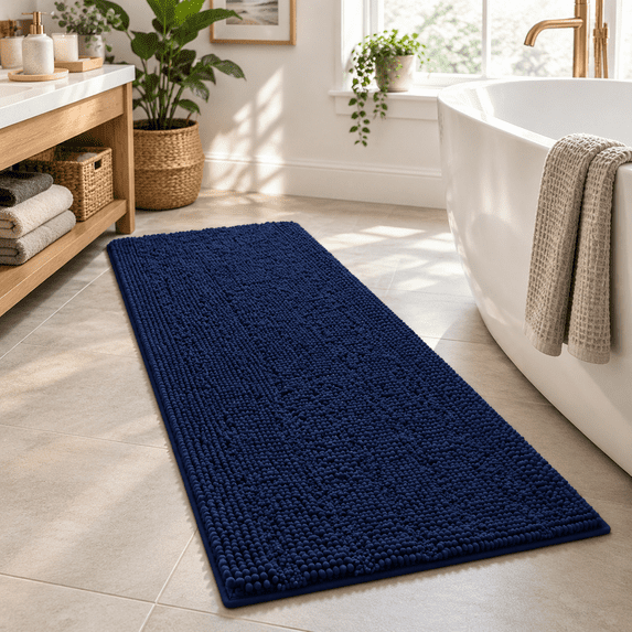 Extra Long Striped Navy Blue Bathroom Rug Mat 70