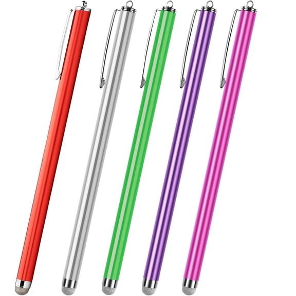 Extra Long Stylus pens for Touch Screens [5 Pack Fiber mesh Tips] Compatible for iPad iPhone Android Tablet Laptop Surface Chromebook High Sensitivity & Fine Point Capacitive Pen