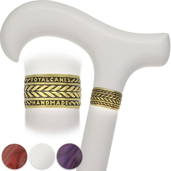 Extra Long & Super Strong White Derby Cane, Beechwood Walking Cane with Handcrafted Black and Gold Pewter Wheat Collar, Walking Cane for Men and Women, Classic Derby Handle, Durable Walking Stick.