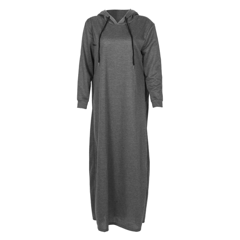 FONDOTIN Casual Grey Longline Hoodie Dress with Comfortable Drawstring and  Hood - Walmart.com