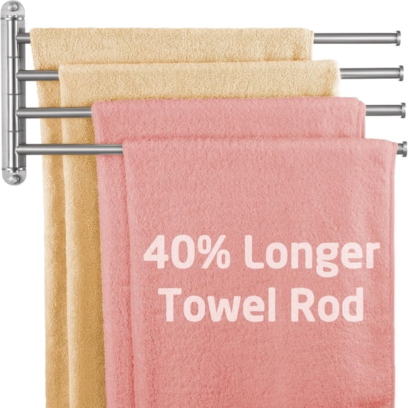 Extra Long Swivel Towel Bar 19.5" 4-Arm, Swing Out Towel Rack for Bathroom Wall, Hand Towel Holder for Multiple Towels, Stainless Steel Brushed Finish