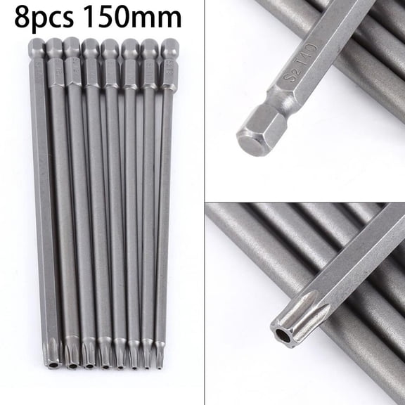 Extra Long for TORX Screwdriver Bit Set, 8-Piece 150mm 1/4 Inch Hex Shank Driver Bits, High Strength Alloy Steel for T8-T40, Tools for Electric Drill and Manual Use