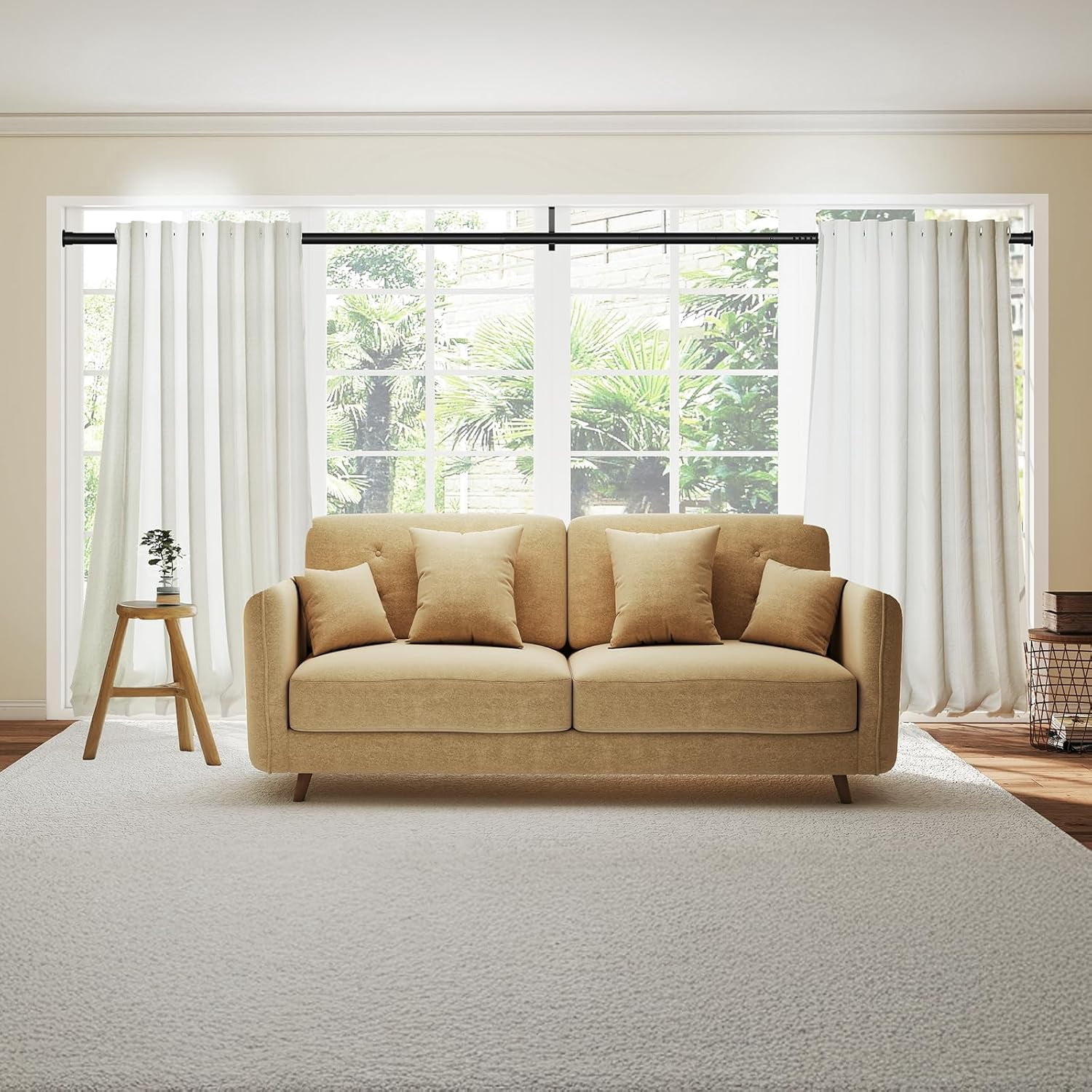 Extra Long Tension Curtain Rod, Adjustable 43-124 Inch Heavy Duty No ...