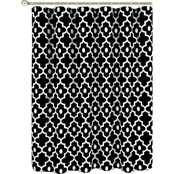 Extra Long Textured Fabric Shower Curtains 72" Width by 84" Length, Black Morocco Pearl Printed Bathroom Curtains Machine Washable