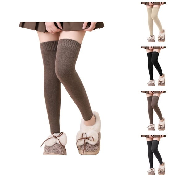 Extra Long Thermal Leg Warmers, 2 Pairs Women's Winter Over Knee High Footless Socks, Lined Thigh High Knit Warm Covers for Cold Weather