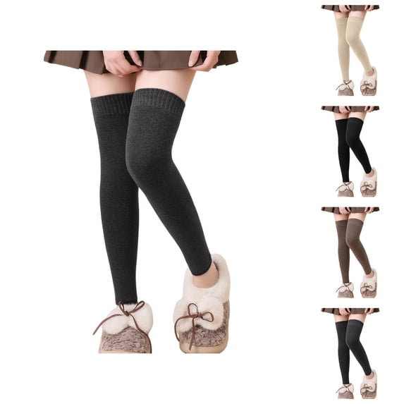 Extra Long Thermal Leg Warmers, 2 Pairs Women's Winter Over Knee High Footless Socks, Lined Thigh High Knit Warm Covers for Cold Weather