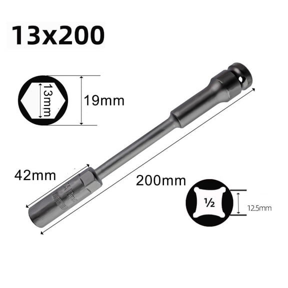 Extra Long Thin Wall Socket Wrench 200mm, 1/2'' Drive Chrome Vanadium Steel Deep Hex Nut Socket for Automobiles and Machinery, 8-19mm Sizes(13mm)