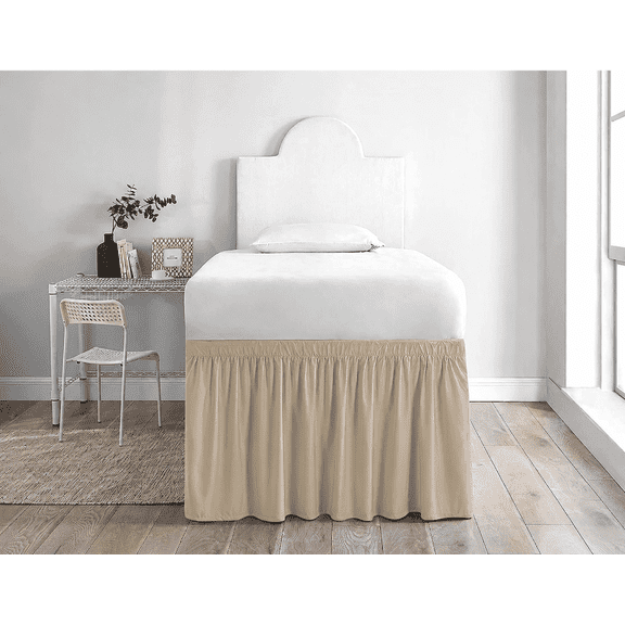 Extra Long Twin XL Ruffled Bed Skirt – 30-Inch Drop, Soft 100% Microfiber, Stylish Tailored Design – Beige Solid – Perfect for College Dorm Beds