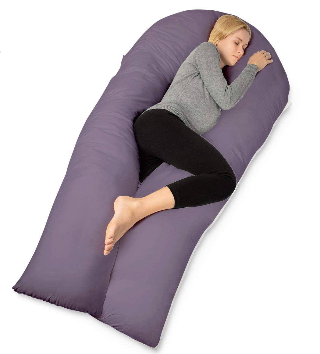 Extra Long U Shaped Body Pillow  65in Pillows For Sleeping Full Support Adults And Maternity Women Sateen Cover Purple White