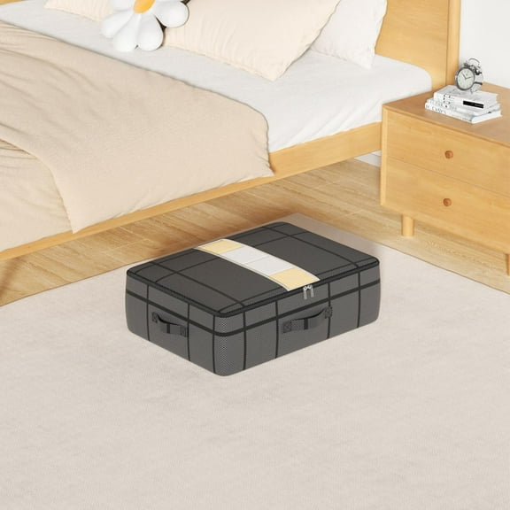 Extra-Long Underbed Storage Boxes with Zip Lid – for Blankets, Clothes, Shoes | Washable, Foldable & Sturdy Honeycomb | Fits Queen/King Bed, Dorm, Closet 19.7x15.8x6in