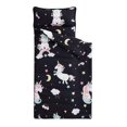 thumbnail image 1 of Extra Long Unicorn Nap Mat, with Removable Pillow for Kids Toddler Boys Girls Daycare Preschool Kindergarten Sleeping Bag, White Unicorns Printed on Black, 100% Microfiber, 1 of 5