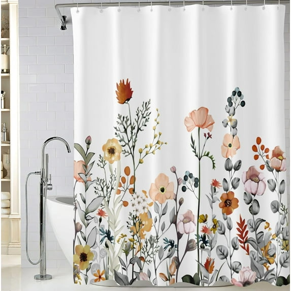 Extra Long Vintage Floral Shower Curtain 72 x 84 Inch, Waterproof Fabric Colorful Botanical Flower Shower Curtain for Bathroom
