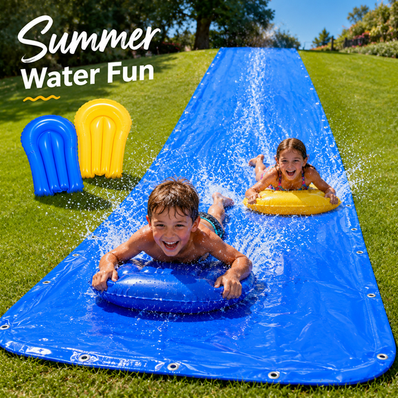 Extra Long Water Slide 40ft x 7.2ft Heavy Duty Slip and Slide with 2 Body Boards - 25 Silk PVC, Backyard Water Toys for Kids Adults, Summer Outdoor Party