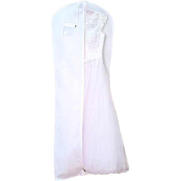 Extra Long White Wedding Dress Garment Bag, Dust Resistant Hanging Clothes Cover, Multipurpose Storage Protector for Indoor Wardrobe Organization and Outdoor Travel Use