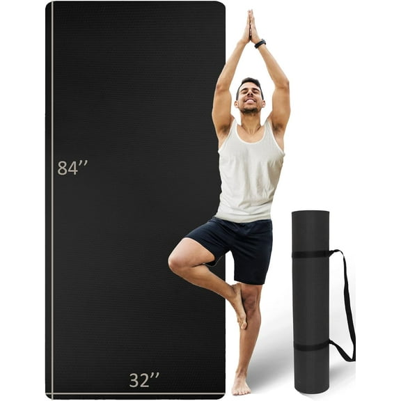 Extra Long & Wide Thick Yoga Mat for Tall Men Women, 84'' x 32'' 7mm Oversized Double-Sided Non Slip, Pro TPE Mats with Strap