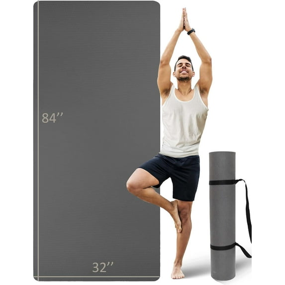 Extra Long & Wide Thick Yoga Mat for Tall Men & Women, 84'' x 32'' x 7mm Oversized Yoga Mat Double-Sided Non Slip, Pro TPE Yoga Mats with Strap