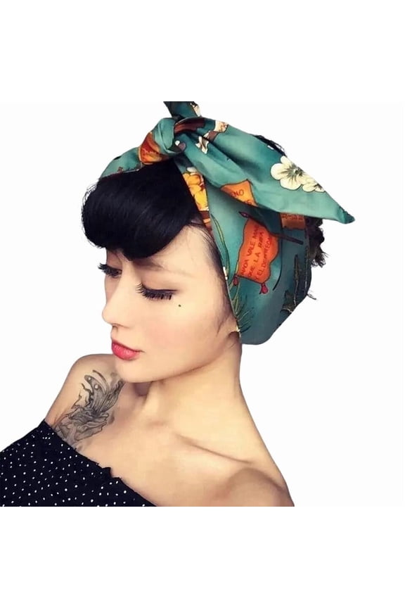 Extra Long Wide Vintage Style Handmade Cotton Wired Headband, Dolly Bow, Hair Wrap, Hair Accessory for Pixie Cut, XL - 40 1/2'' * 3 1/2'' Inches, L - 37 1/2'' * 2 1/2'' Inches (Vintage Blue, L)