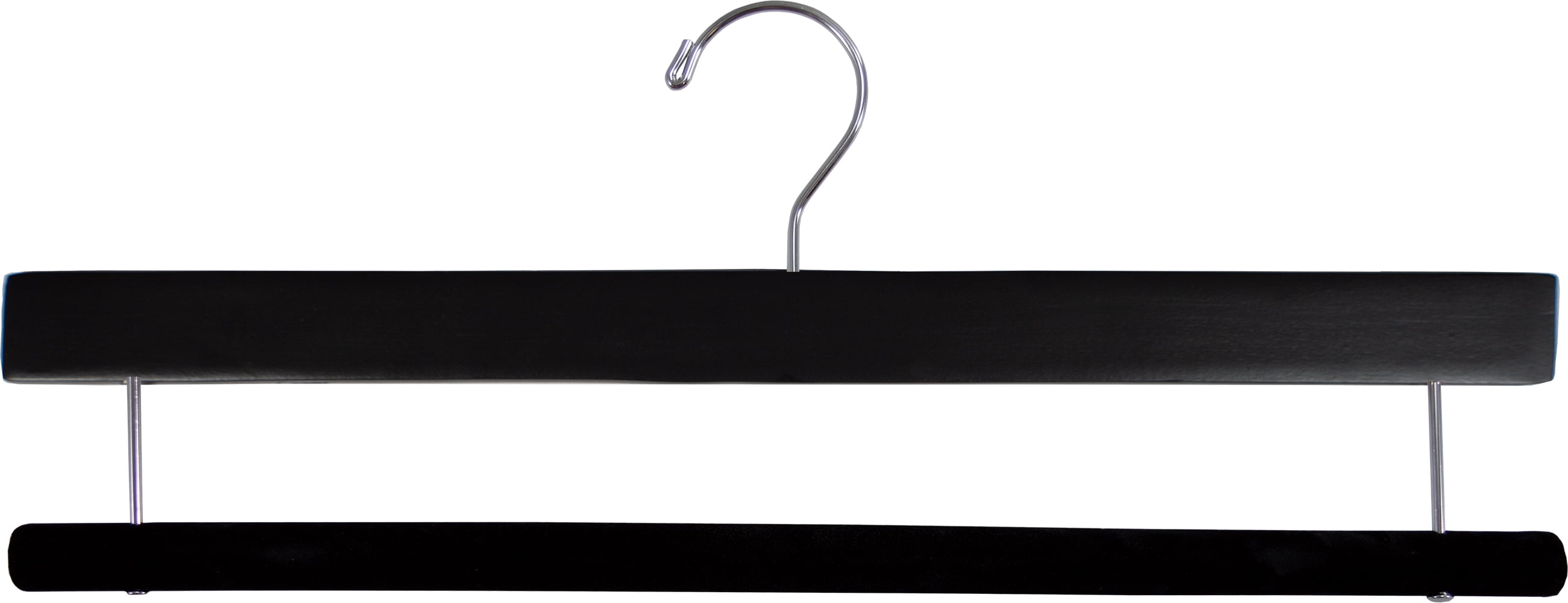 Extra Long Wooden Pants Hanger with Black Finish and Flocked Non-Slip Velvet Bar (Box of 100)