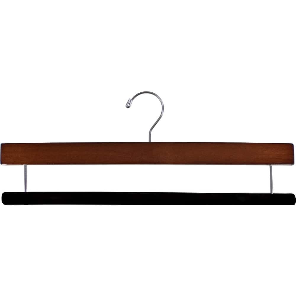 Extra Long Wooden Pants Hanger with Walnut Finish and Velvet Non Slip Velvet Bar (Box of 10)