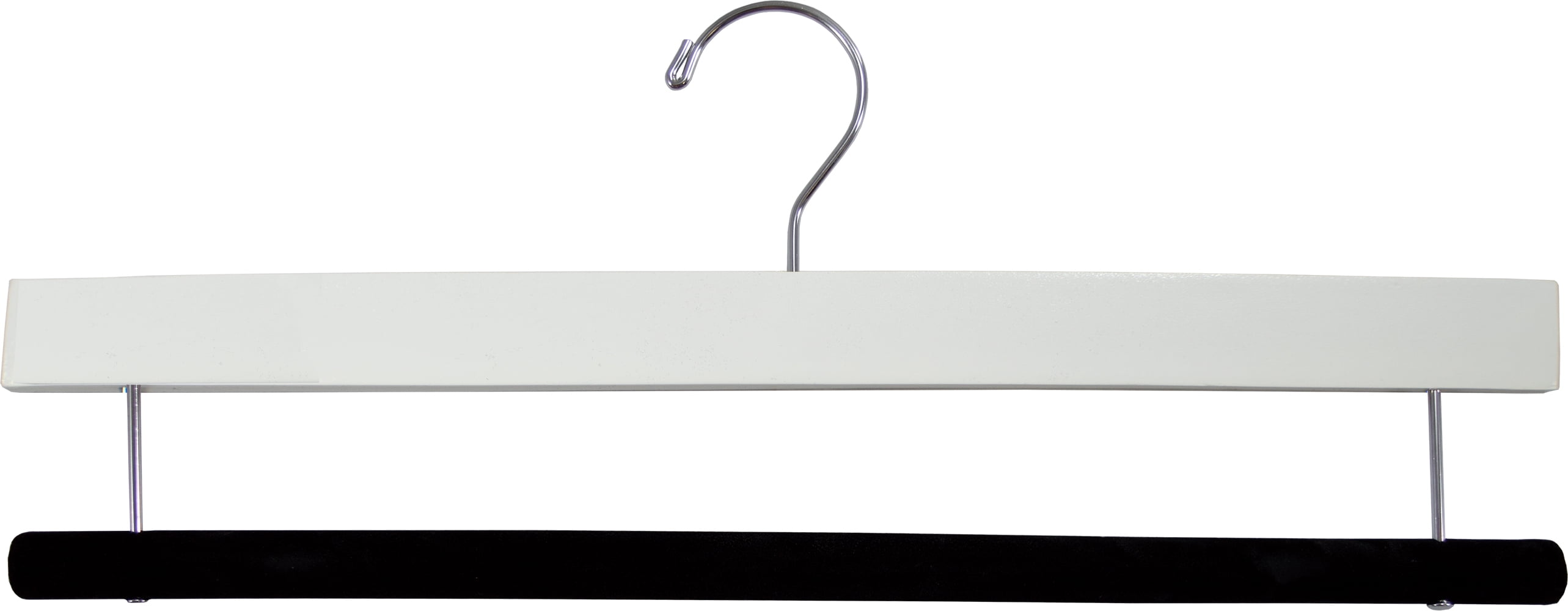 Extra Long Wooden Pants Hanger with White Finish and Flocked NonSlip Velvet Bar (Box of 10