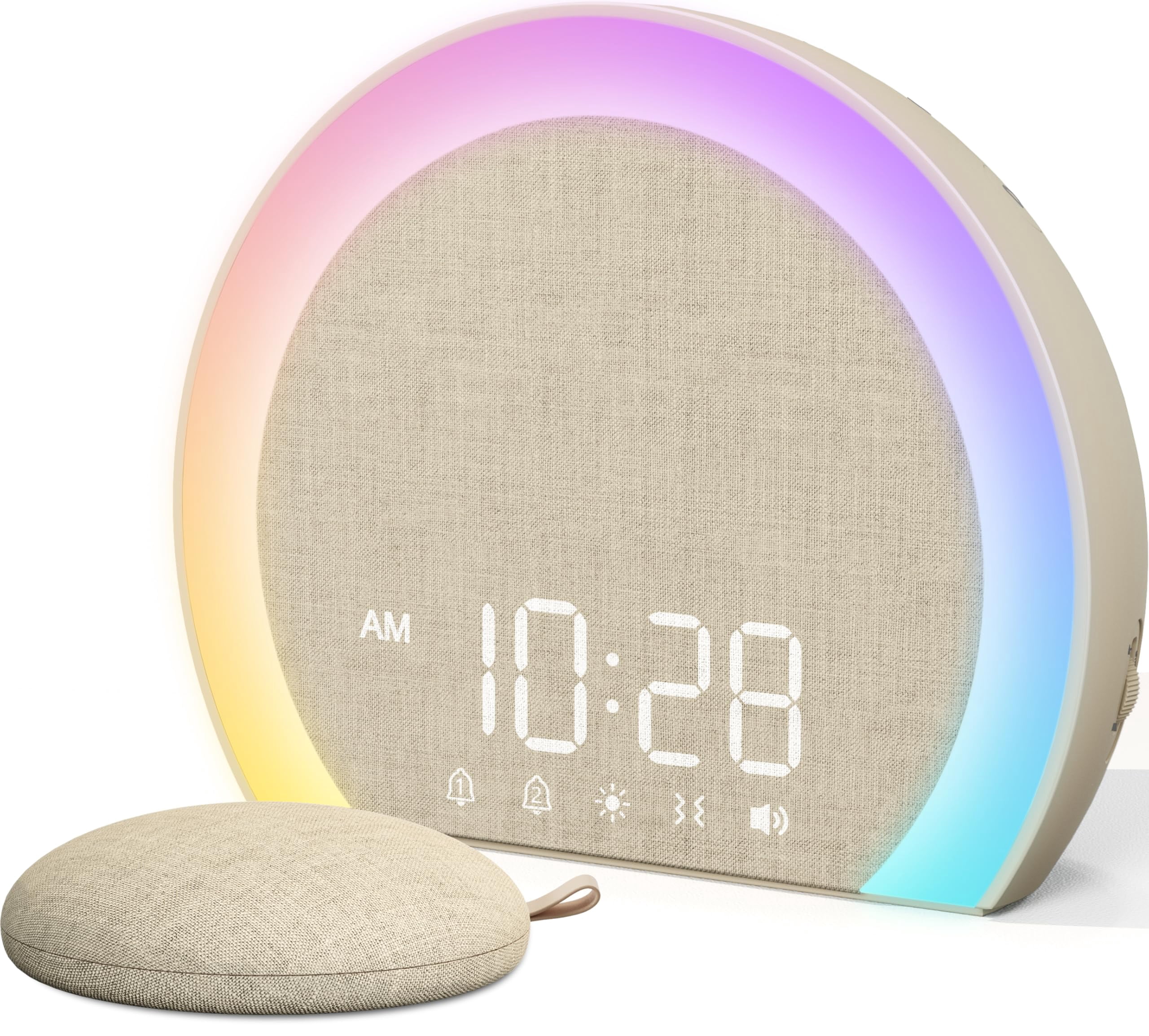 Extra Loud Alarm Clock With Wireless Bed Shaker  Vibrating Dual Light Wake Up For Heavy Sleepers & Hearing Impaired 9-color Night 8 Sounds 0-100% Dimmer Usb