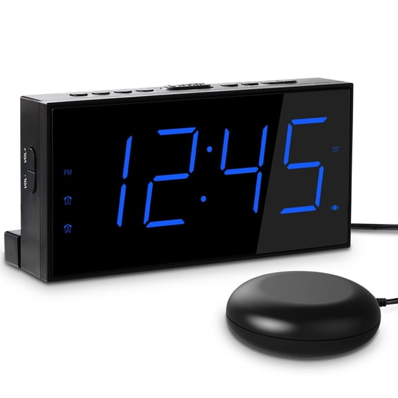 Extra Loud Dual Alarm Clock with Vibration for Bedroom,Extreme Bed Shaker Alarm Clock for Deep Sleeper Hard of Hearing Deaf,7" Clear LED Display,USB Port,Battery Backup,Easy to Set for Senior,Kids,DS