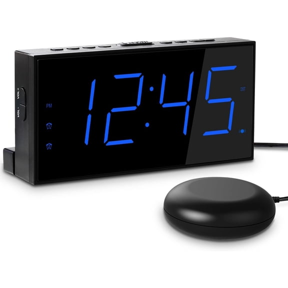 Extra Loud Dual Alarm Clock with Vibration for Bedroom,Extreme Bed Shaker Deep Sleeper Hard of Hearing Deaf,7" Clear LED Display,USB Port,Battery Backup,Easy to Set Senior,Kids,DST