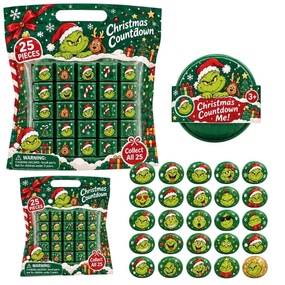 Extra Mini Mystery Dumpling Squishy 25 Pack, Christmas Green Monster Blind Box with 25 Funny Faces, Slow Rising Stress Relief Toys for Kids, Holiday Party Favors