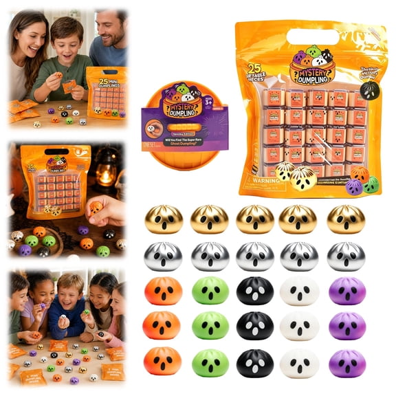 Extra Mini Mystery Dumpling Squishy Set, Halloween Spooky Squeeze Toys, Collectible Fidget Toys for Classroom Goodie Bags & Kids Party Favors (25pcs )