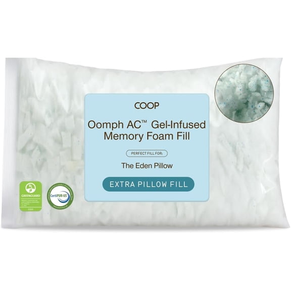 Extra Oomph AC Fill, Gel-Infused Memory Foam & Poly Fill, Extra Fill Bag, Refill for Eden Memory Foam Pillow, GREENGUARD Gold and CertiPUR-US Certified
