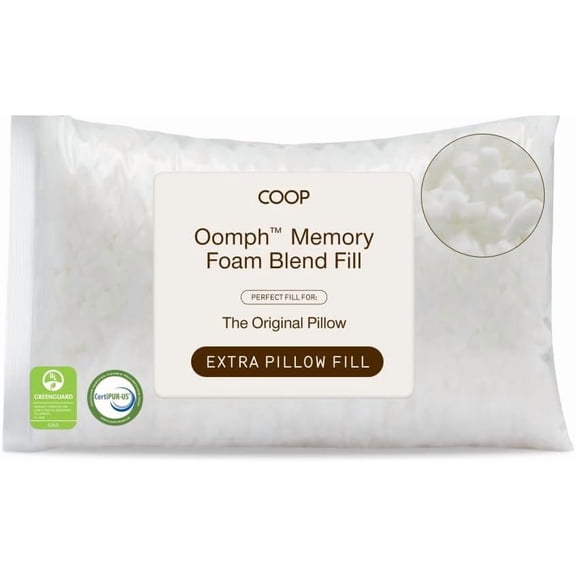 Extra Oomph Fill, Cross-Cut Memory Foam, Medium Density Pillow Fill, Extra Fill Bag, Refill to Customize Your Premium Adjustable Pillow, GREENGUARD Gold and CertiPUR-US Certified